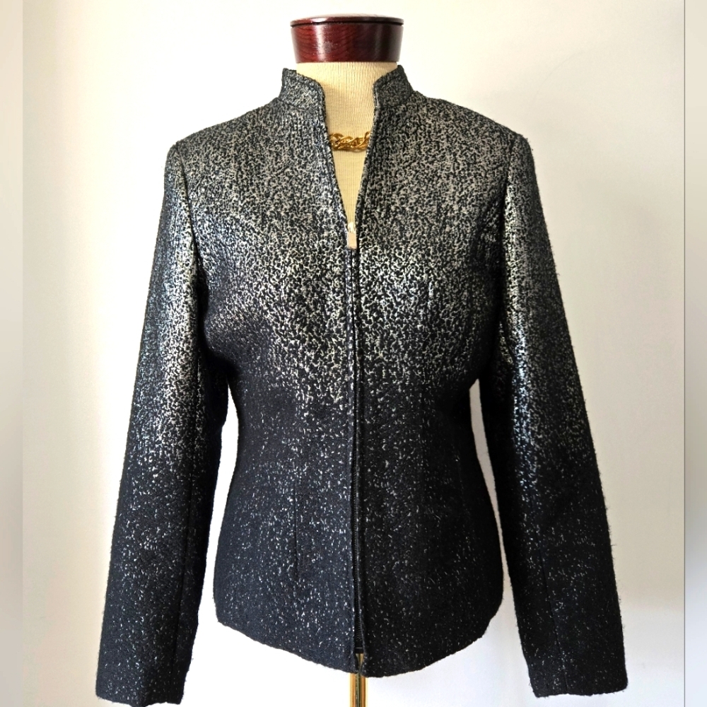 JONES NEW YORK SIGNATURE NWOT Black and Silver Ombre Jacket. Size 10